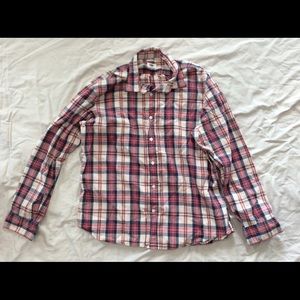 Pink, black, white plaid old navy button up shirt